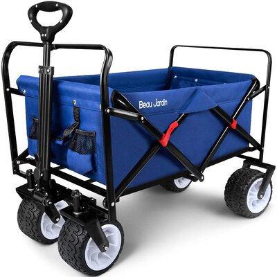 Collapsible Folding Wagon 300 Pound Capacity Heavy Duty Foldable Beach Wagon Cart Grocery Utility -  BEAU JARDIN, BG379