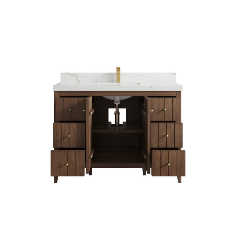 Meuble-lavabo simple 48 po avec plateau en quartz Atlanta, Calacatta Laza