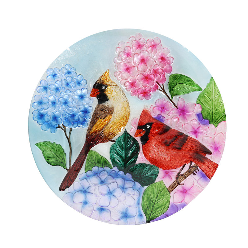 Bain d'oiseaux en verre perché Cardinals
