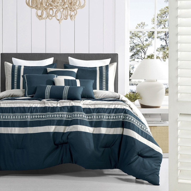 Polyester Striped Comforter, Queen Comforter + 6 Additional Pieces