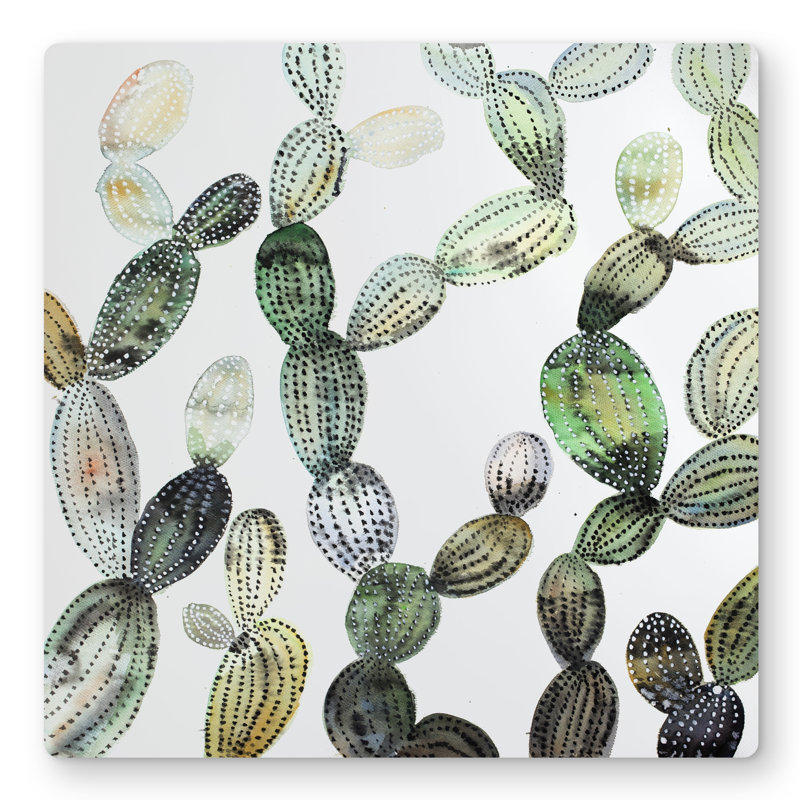 Pattern Opuntia Cactus - Bedroom Green Metal Print Decor