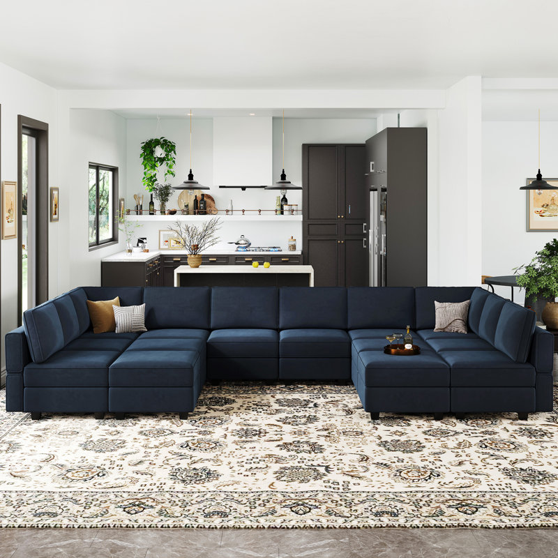 Canapé modulaire réversible en velours Wylodene, Velours bleu