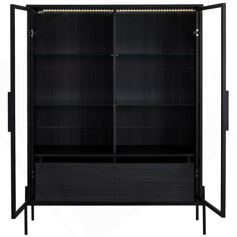 Armoire de 51,2 po de hauteur avec porte en verre trempé pour le salon, le bureau et le bureau, Noir