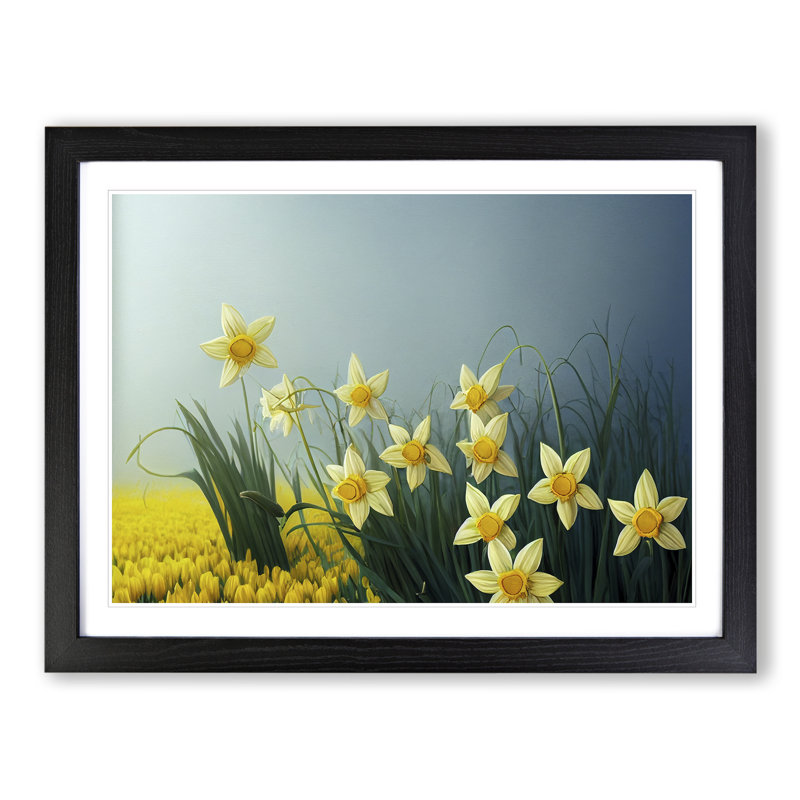 Showstopping Daffodil Flowers - Single Picture Frame Print, 46cm H x 64cm W x 2cm D, Black