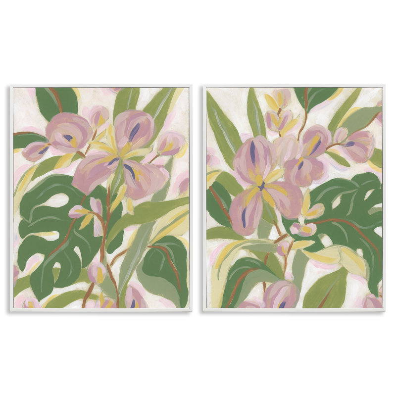  «Tropical Irises Abstraction 2 PC» par June Erica Vess, H 14 po x l 11 po, Estampe numérique encadrée blanc bord de mer