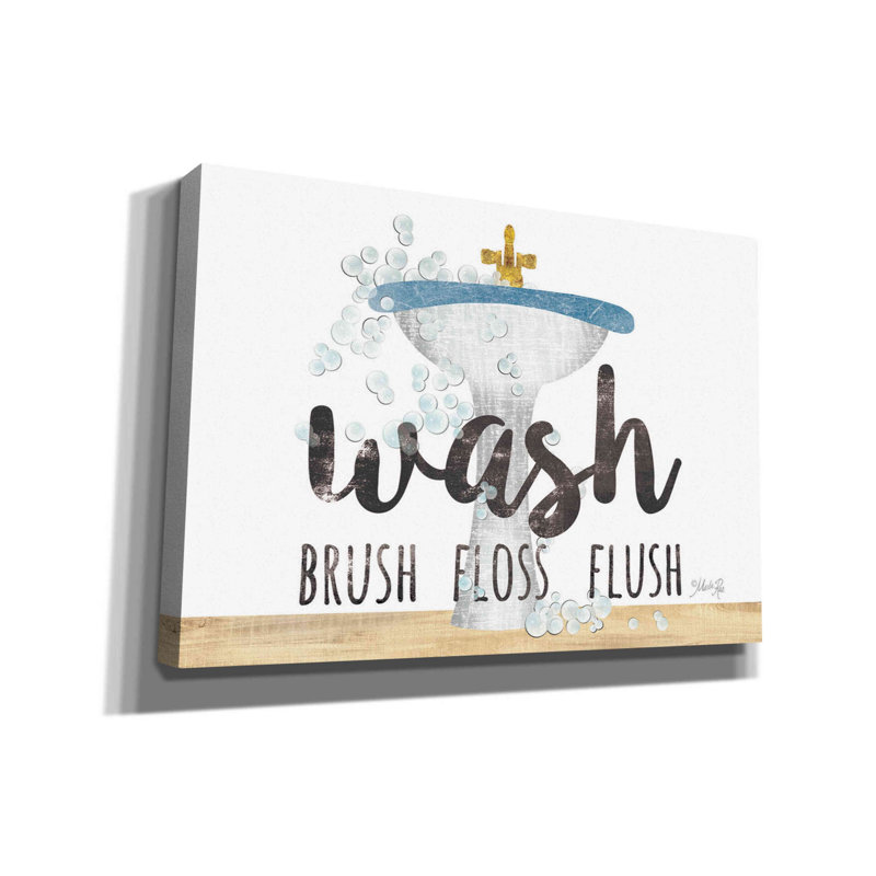 «Wash - Brush - Floss - Flush» par Marla Rae, art mural sur toile, H 18 po x l 26 po x P 0,75 po