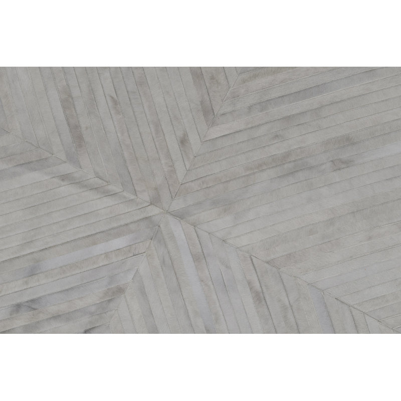 La Quinta Leather Striped Area Rug in Gray, Round 4'11"