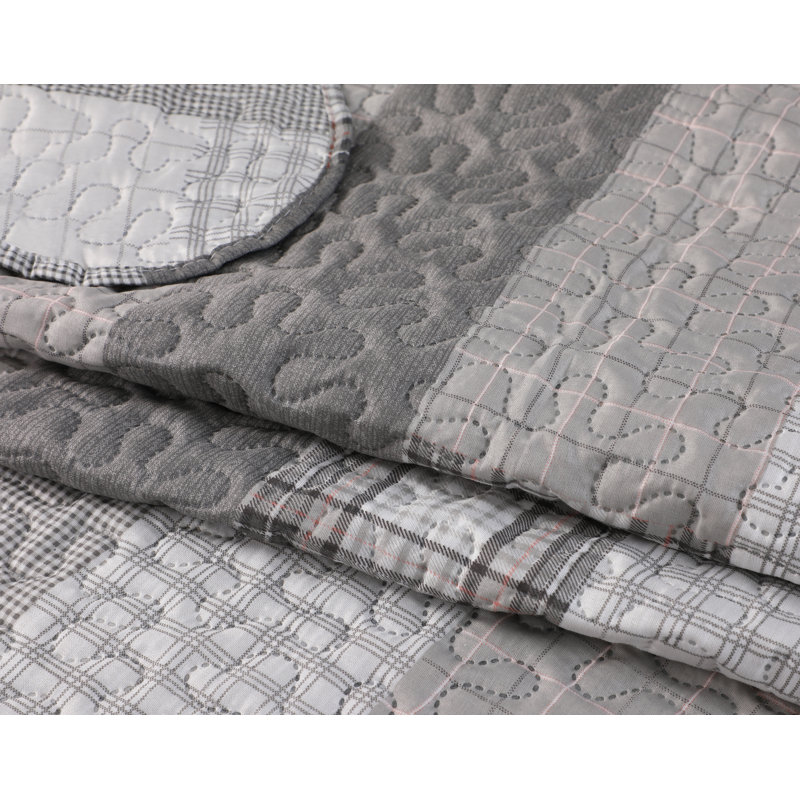 Marina Decoration Home Bedroom Pinsonic Bedding Coverlet Bedspread Ultra Soft 3 Piece Summer Embossed Printed Quilt Set with 2 Embossed Shams, Modern Grey Striped Pattern King Size