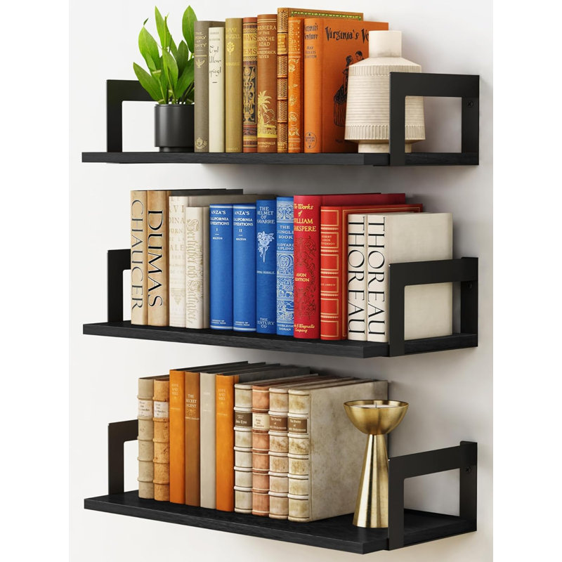 Set Of 3 , 17" Floating Wall Bookshelves, Black