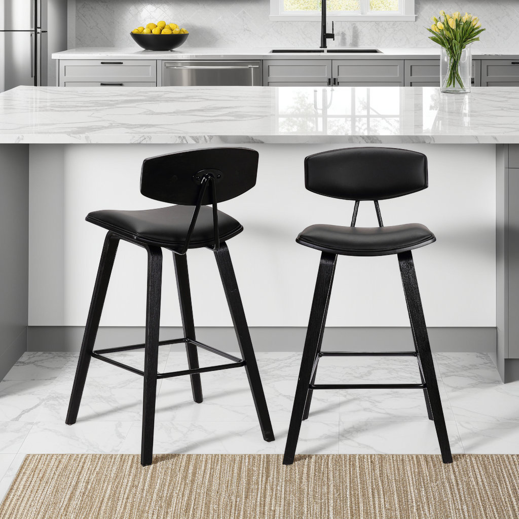 Payton Vegan Leather Bar & Counter Stool, Bar Stool (29" Seat Height), Black Faux Leather, Black