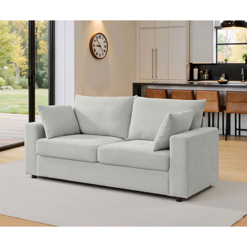 Canapé moderne rembourré de 78 po avec coussins profonds et coussins amovibles, Beige