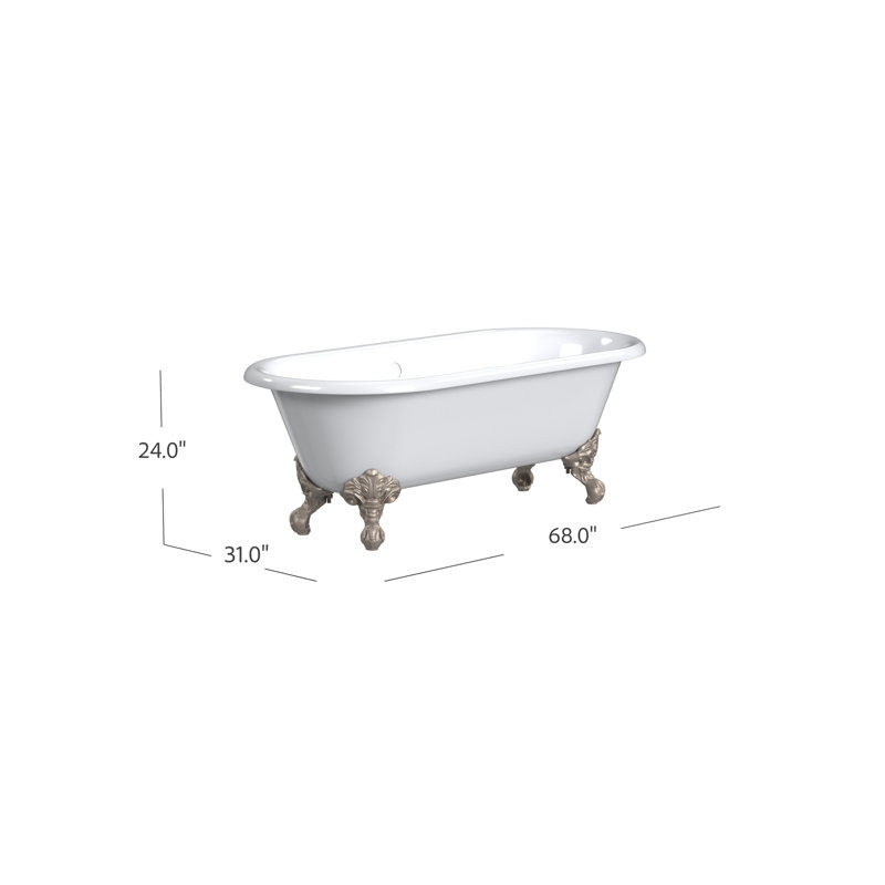 68'' L Soaking Bathtub, Brushed Nickel, White Interior with White Exterior
