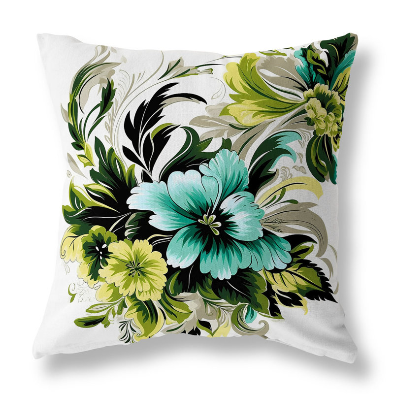 Botanic Bliss Floral Reversible Throw Pillow, Green/Yellow Floral, 16"H x 16"W