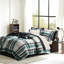 Grand, microfibre, édredon et drap 9 pièces, motif écossais noir sarcelle, preuve, ensemble de lit en microfibre grand sarcelle / noir lavable à la machine -, étiqueté pour la peau