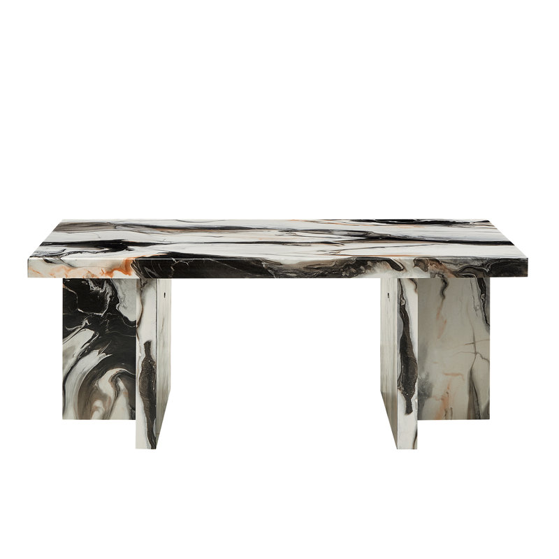 Breunig Contemporary Coffee Table, Off-White Faux Marble
