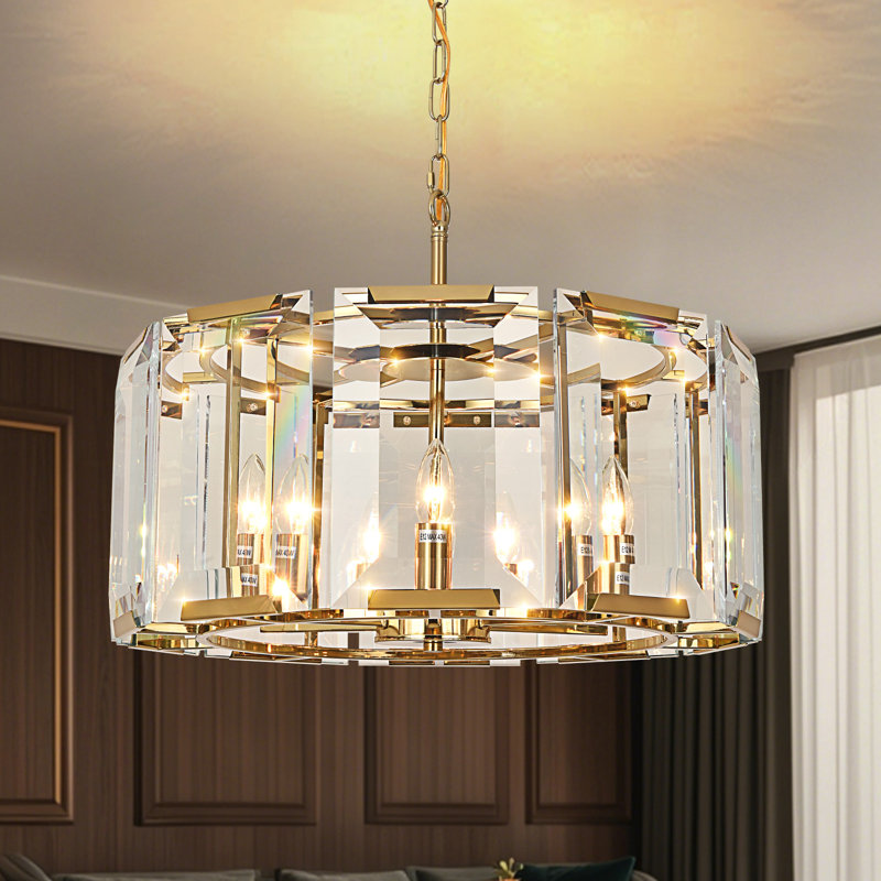 6 - Light Modern Drum Glass Chandelier Over Table Bedroom Light Fixture For Living Room Hallway Foyer Kitchen, 6 Lights