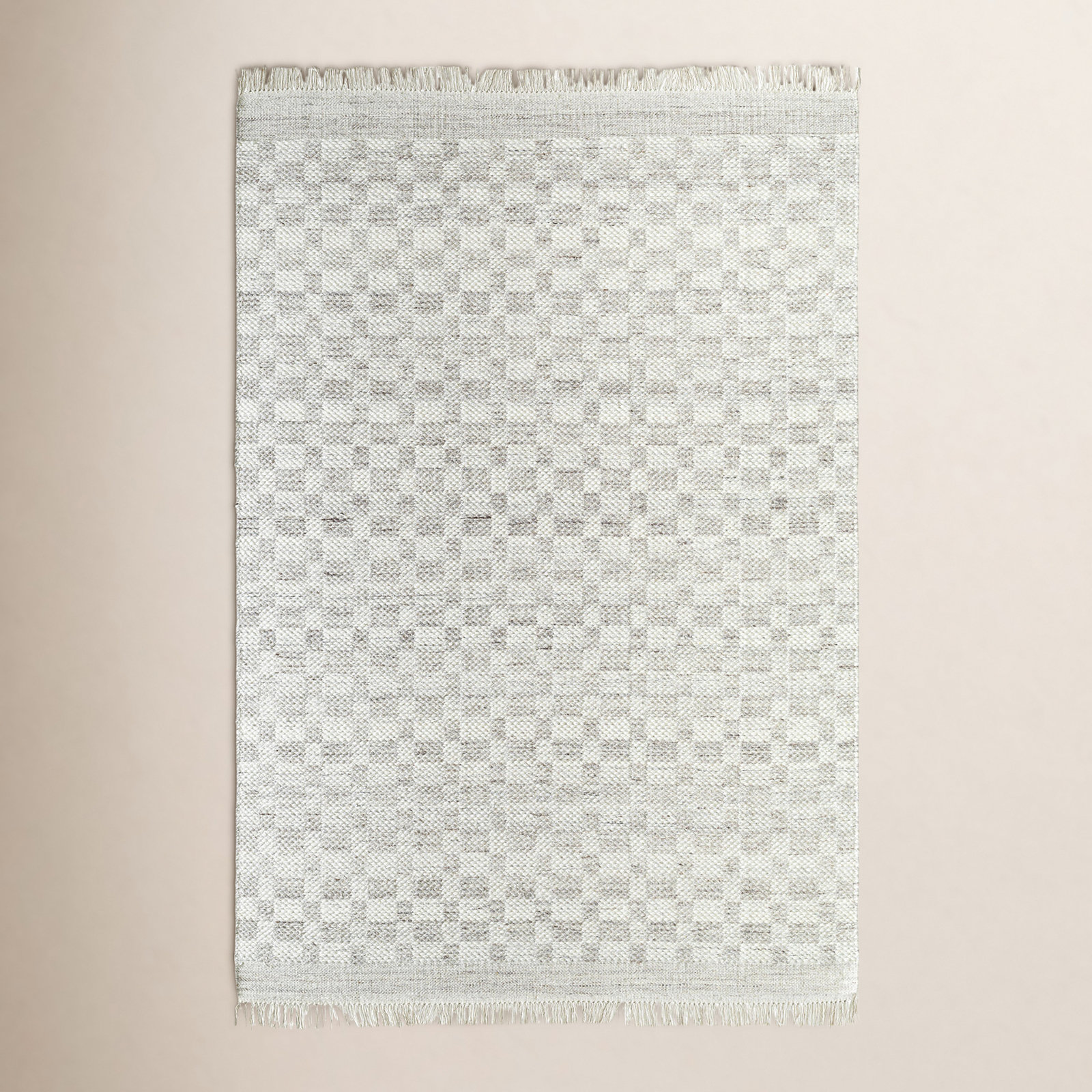 Lavande Hand-Woven Checkered Gray Rug, Rectangle 3'6" x 5'6"