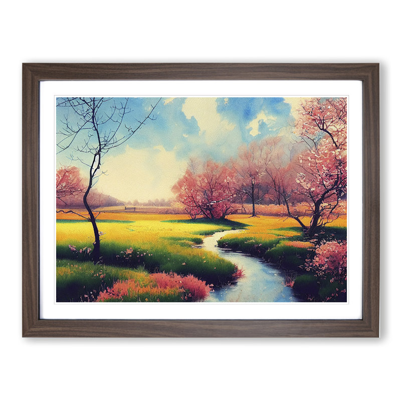 Spring Forest Steam Vol.2 - Single Picture Frame Print, 34cm H x 46cm W x 2cm D, Walnut