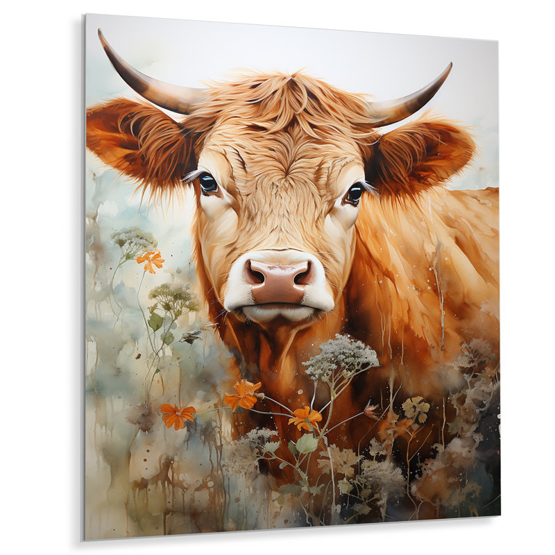 Vache pétales de champ II - décoration murale animaux en métal, H 20 po x l 12 po x P 1 po