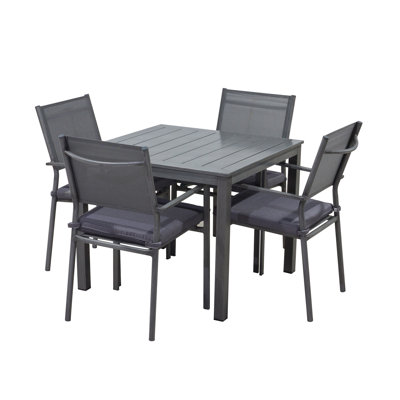 5 Piece Outdoor Patio Dining Set - 35" Square Aluminum Table And 4 Stack Chair with cushions