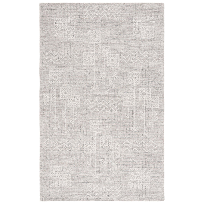 Gudalupe Hand Tufted Wool/Cotton Floral Rug in Ivory/Beige, Rectangle 4' x 6'
