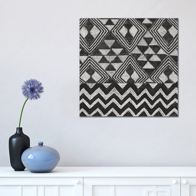 Kuba Cloth Mat II, BandW 1 Piece Wrapped Canvas Painting
