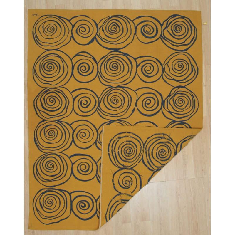 Yellow Handwoven Wool Golden Swirls Geometric Modern Contemporary Carpet Rug, 8' x 10'