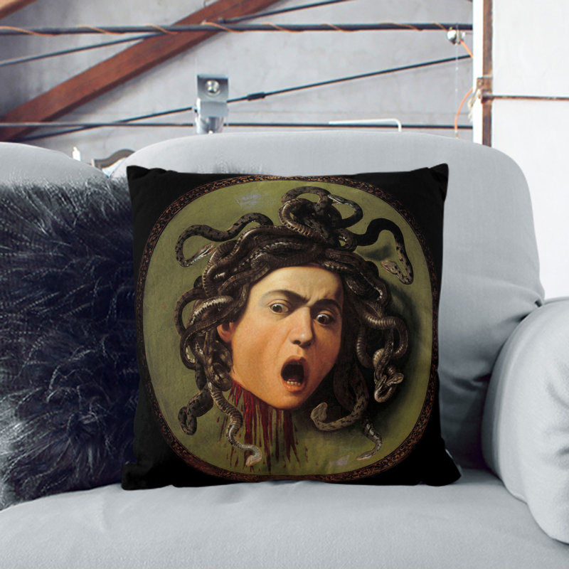 The Head Of Medusa Square Throw Cushion, 40cm H x 40cm W x 15cm D, White