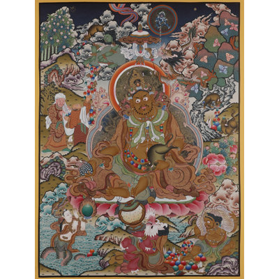 Hand-Painted “Kubera – Tibetan God of Wealth” Thangka | 35"H × 25.6"W Cotton Canvas, Embellished with 24-Carat Gold Leaf