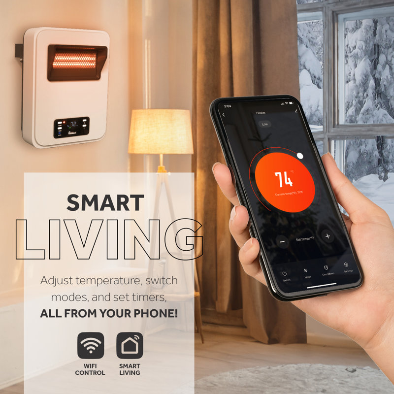 White Wall Mount 1500W Electric Space Heater with WiFi and Remote