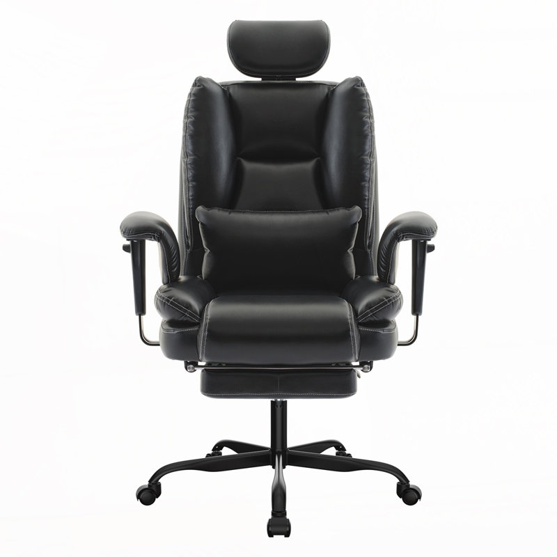Chaise d'ordinateur en polyuréthane avec support lombaire et dossier haut, Noir