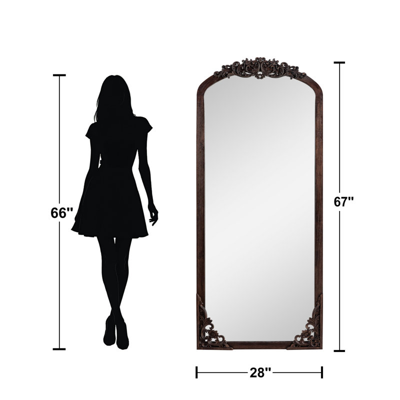 Arch Solid Wood Mirror Ornate Mirror Wall Mirror Retro Mirror with Carved Frame, Charcoal, 67" x 28"