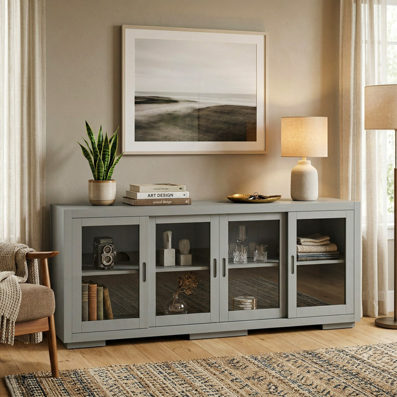 4-Door Accent Chest With Adjustable Shelves, Gray