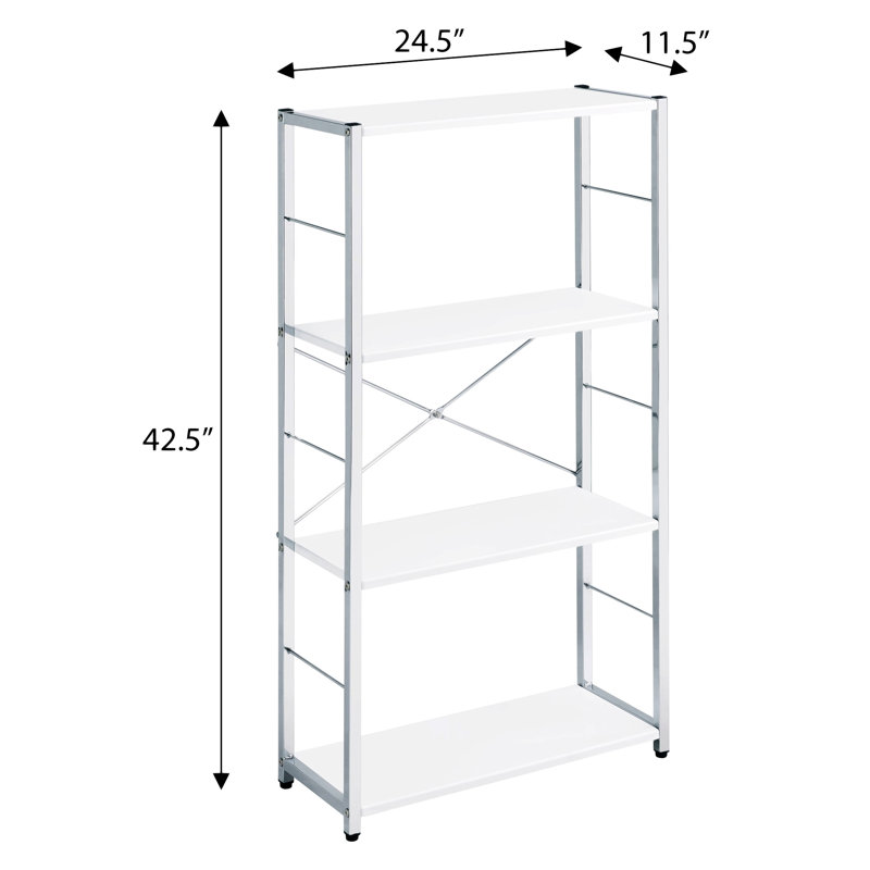 And Chrome 4-Tier Rectangular Bookshelf, White/Silver