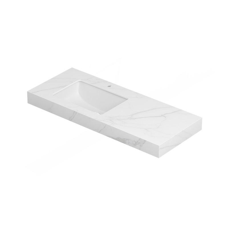Pierre frittée 48 po avec lavabo encastré en céramique blanche, sans robinet, sans armoire, blanc