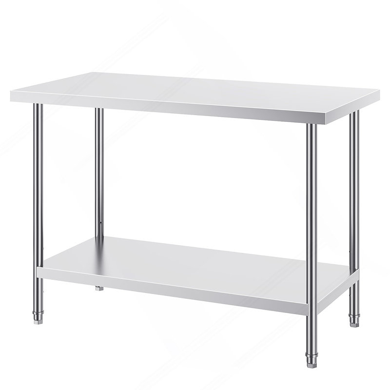 Table de préparation en acier inoxydable, 24 po x 48 po x 34 po, table de travail en métal robuste avec 3 niveaux de hauteur réglables, poste de travail commercial pour la cour du garage de la cuisine