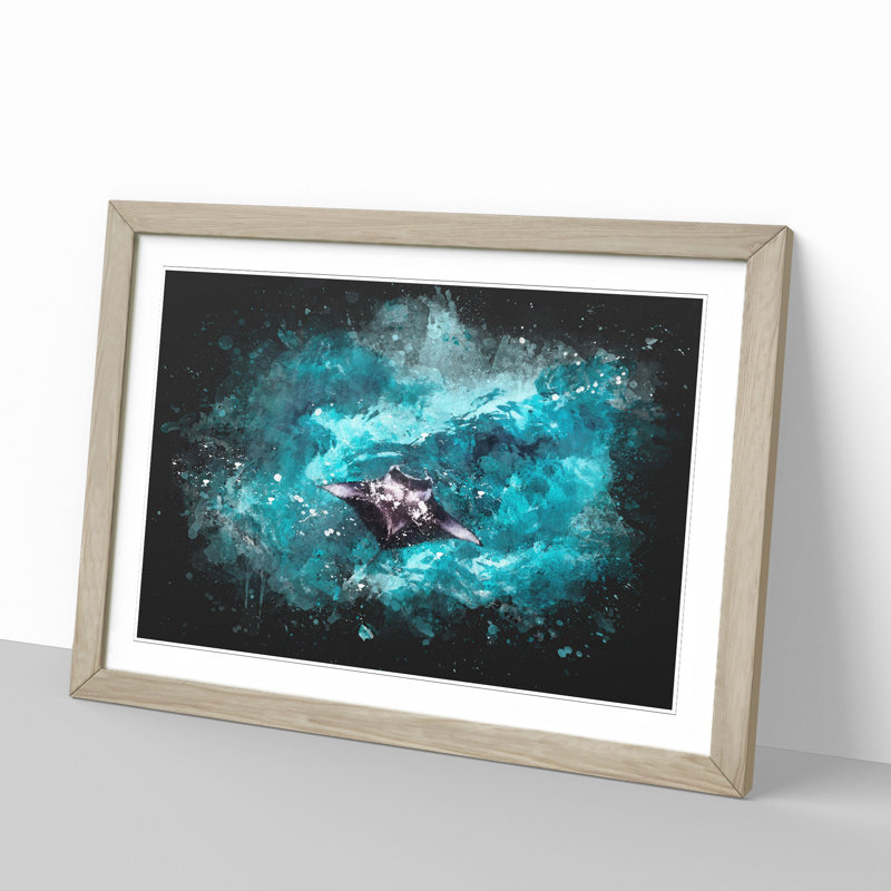 Manta Ray - Picture Frame Graphic Art, 48cm H x 65cm W x 2cm D, Oak Framed
