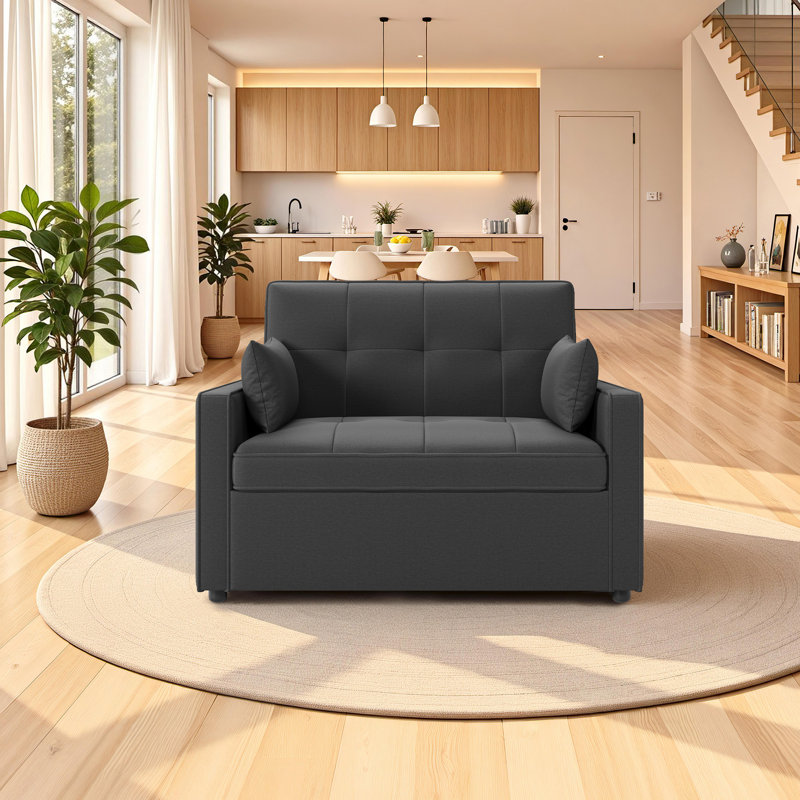 102× 186cm Dark Grey Sofa Bed, 3-In-1 Sleep Function Couch With 6-Level Adjustable Backrest & Side Pocket