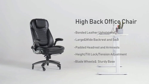 Inbox Zero Chaise de bureau haute réglable en cuir PU respirant