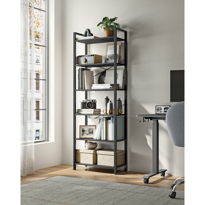 Beufort 186cm H x 66cm W Etagere Bookcase, Ebony Black/Ink Black