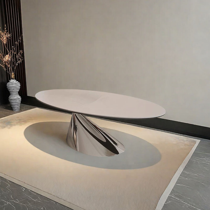 Table de salle à manger ovale en pierre frittée, Argent argent, H 29,53 po x L 62,99 po x l 31,5 po