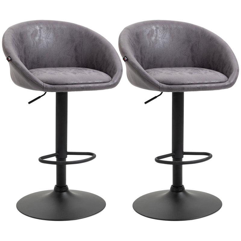 Swivel Upholstered and Faux Leather Adjustable Height Bar Stool with Steel Frame, Brown