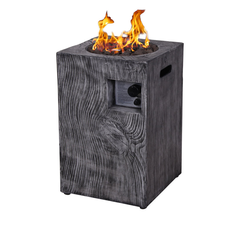 Square Steel Propane Smokeless Fire Column with 30,000 BTU Burner, Lava Rocks & PVC Cover – Pre-Assembled Outdoor Gas Heater