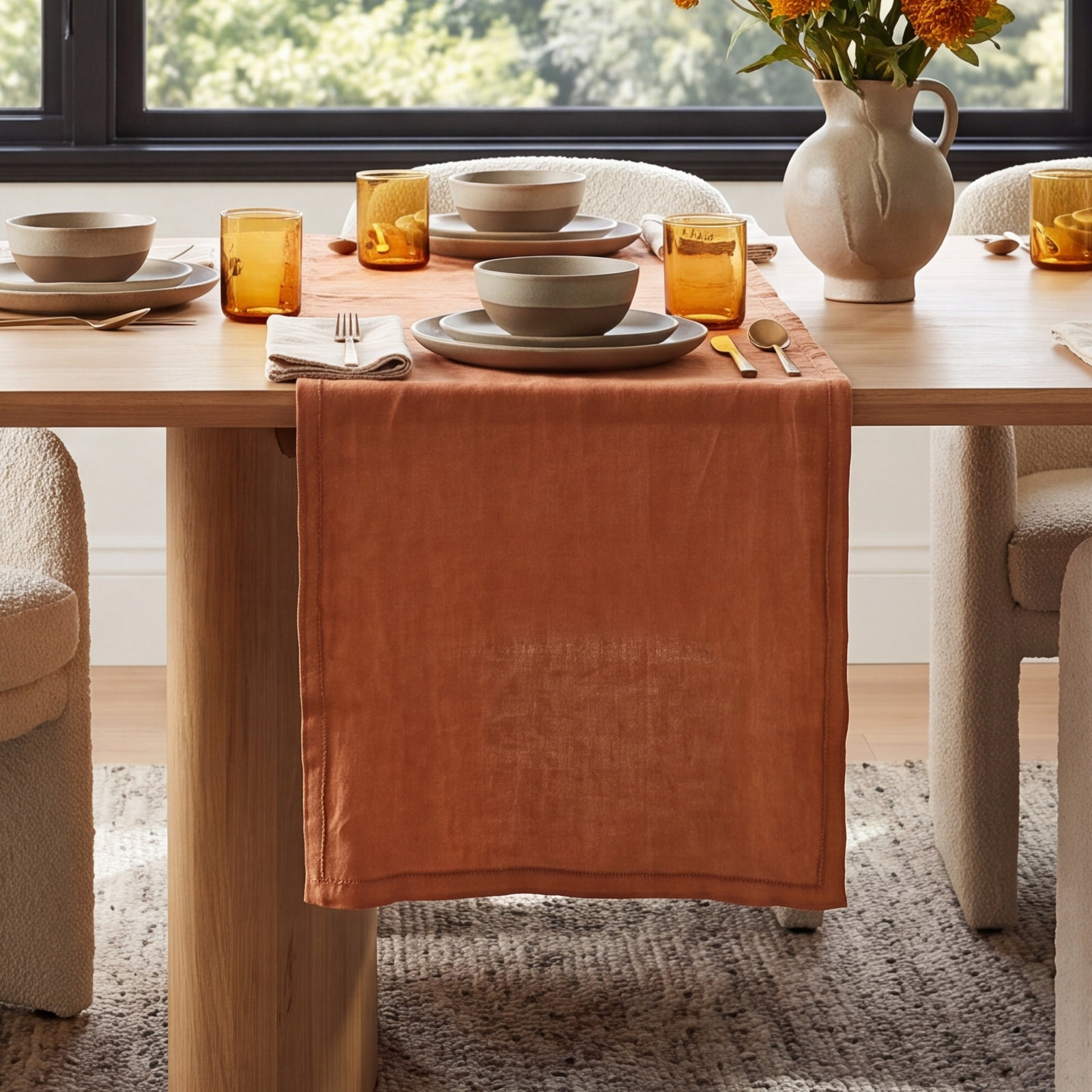Aneta 72" Linen Table Runnner, Orange
