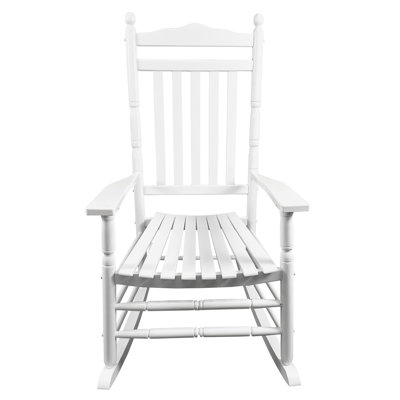 Balcony Porch Adult Rocking Chair - White Solid Hardwood, Spacious Wide Seat & Armrest, Slatted Back Rest, Easy To Assemble, 280Lbs Max Capacity In Generous And Secure Assembly Required, Load