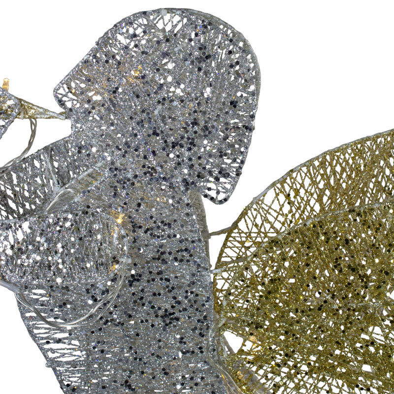 46" Silver and Gold Lighted 3-D Glittered Angel Christmas Outdoor Decoration - Clear Lights