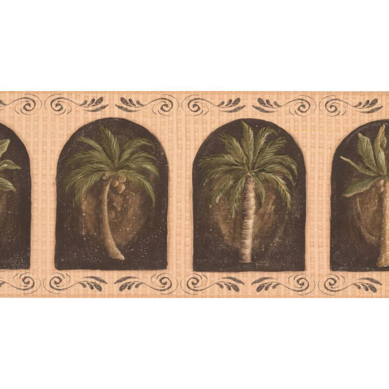 Hebert Palm Tree 15' L x 10.25" W Wallpaper Border, Beige