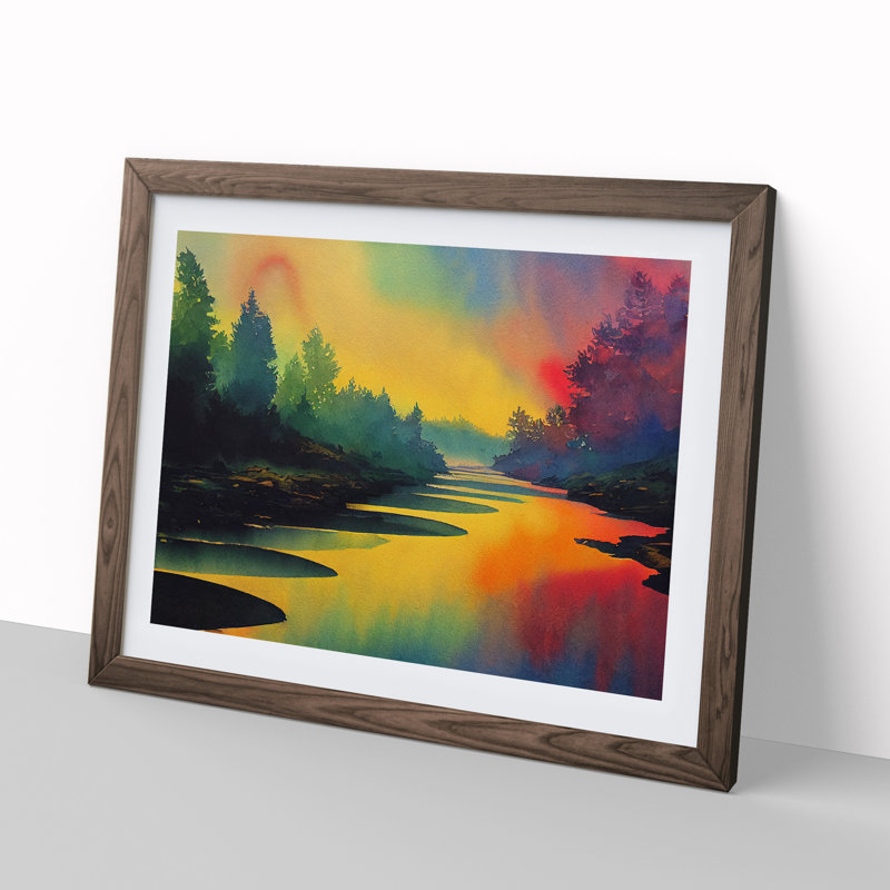 Colourful Forest Stream Vol.1 - Single Picture Frame Print, Walnut Framed, 46cm H x 64cm W x 2cm D