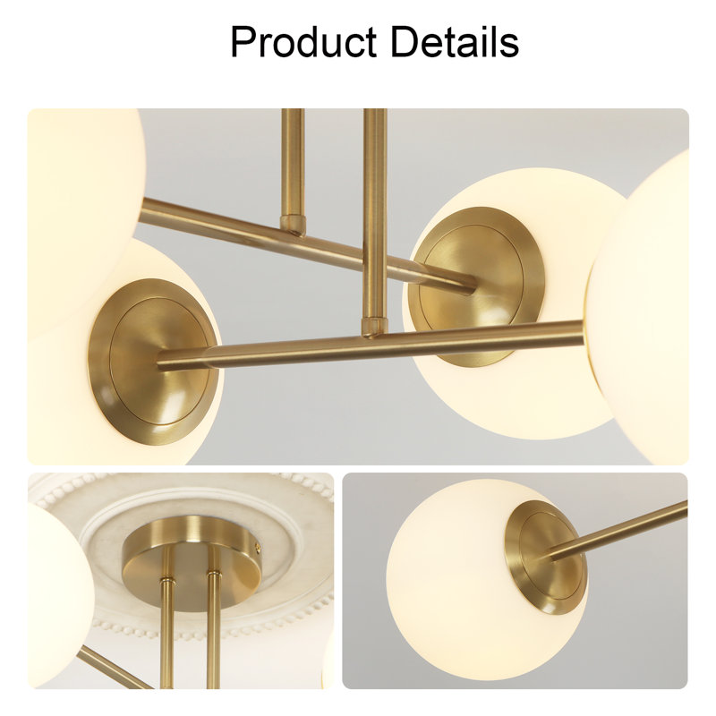Laiton en métal semi-encastré moderne à 4 lumières 22,4 pouces E12, Laiton, H 10,2 po x l 22,4 po x P 22,4 po