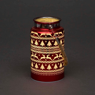 16cm Christmas Skandi Design Decorated Jar Table Lantern with Warm White LED Lights